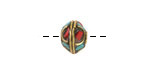 Nepalese Brass w/ Turquoise & Coral Mosaic w/ Half Circles Saucer Bead 8.5x11mm