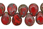 Czech Glass Opaque Red Picasso Teardrop 12x16mm