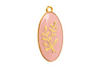 24K Gold (Plated) Blossom Pink w/ Gold Floral Design Focal 13x27mm