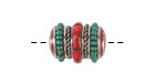 Nepalese White Brass Ropes w/ Coral & Turquoise Bands Barrel 17x13mm