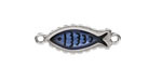 Antique Silver (plated) Transparent Navy Blue Enamel Fish Focal Link 27x10mm