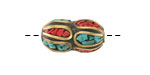 Nepalese Brass w/Coral & Turquoise Peanut Bead 18-21x11-12mm