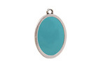 Antique Silver (plated) Aqua Enamel Oval Focal 16x25mm