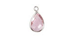 Rose Pink Crystal Teardrop in Silver Finish Bezel 10.5x18mm