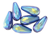 Czech Glass Matte Sapphire AB w/ Purple Faceted Melon Teardrop 23x11mm