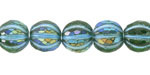 Czech Glass Emerald AB w/ Metallic Turquoise Faceted Melon Round 10mm