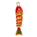 18k Gold (plated) Red, Orange, & Green Enamel Articulated Fish Focal 10.5x46mm