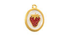 24K Gold (Plated) Framed White w/ Red Enamel Strawberry Oval Focal 14x19mm
