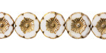 Czech Glass Ivory w/ Gold Hibiscus Coin 12mm