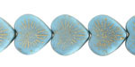Czech Glass Matte Sky Blue w/ Gold Wash Starburst Heart 14mm