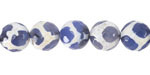 Tibetan (Dzi) Agate Patterned Blue & White Faceted Round 10mm