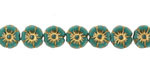 Czech Glass Green Turquoise w/ Gold Hibiscus Coin 7mm