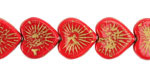 Czech Glass Pepper Red w/ Gold Starburst Heart 13x14mm