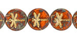 Czech Glass Hyacinth Picasso w/ Gold Dragonfly Coin 17mm