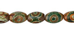 Tibetan (Dzi) Agate Dark Green & Brown Rice 12x8mm