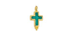24K Gold (plated) Emerald Pearl Enamel Cross Focal 9x17mm