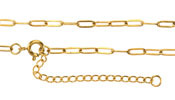 Waterproof 18K Gold PVD Plated Stainless Steel Small Paperclip Chain, 18" Finished w/ 2" extender, 7.9x2.3mm links
