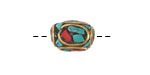 Nepalese Brass Ovals w/ Turquoise & Coral Mosaic Barrel Bead 14x10-11mm