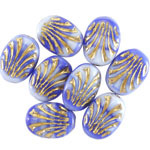 Czech Glass Cobalt Marble w/ Gold Fan Oval 17x12mm