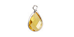 Yellow Crystal Teardrop in Silver Finish Bezel 10.5x18mm