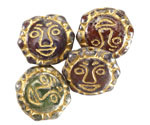 Czech Glass Harvest Opals Picasso Mix w/ Gold Sun Face 18mm