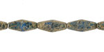 Czech Glass Textured Pacific Blue w/ Gold Rhombus 14x7mm