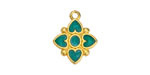 24K Gold (plated) Emerald Pearl Enamel Quatrefoil Focal 15x18mm