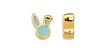 24K Gold (plated) Aqua Blue Enamel Cute Bunny Head Bead 9x12mm