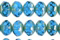 Czech Glass Capri Blue Picasso Fire Polished Rondelle 6x9mm