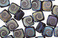 Czech Glass Laser Etched Ammonite on Matte Jet w/Rainbow Finish 2-Hole Tile 6mm