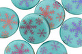 Czech Glass Laser Etched Snowflakes on Turquoise w/ Rainbow Finish Coin 14mm