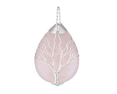 Rose Quartz Silver Finish Wire-Wrapped 